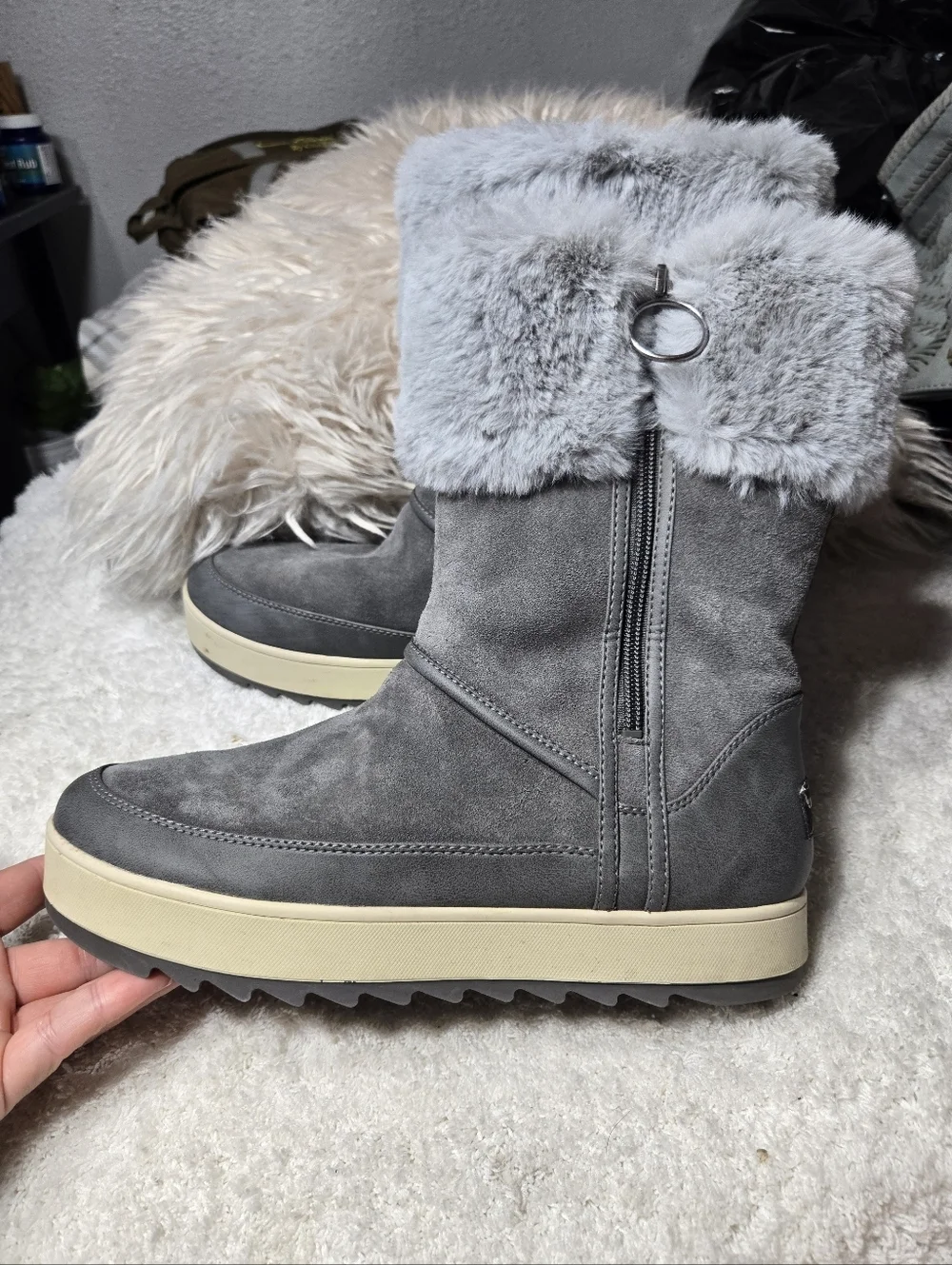 Koolaburra by UGG Women's Tynlee Suede & Faux Fur High Boots Gray Size 10